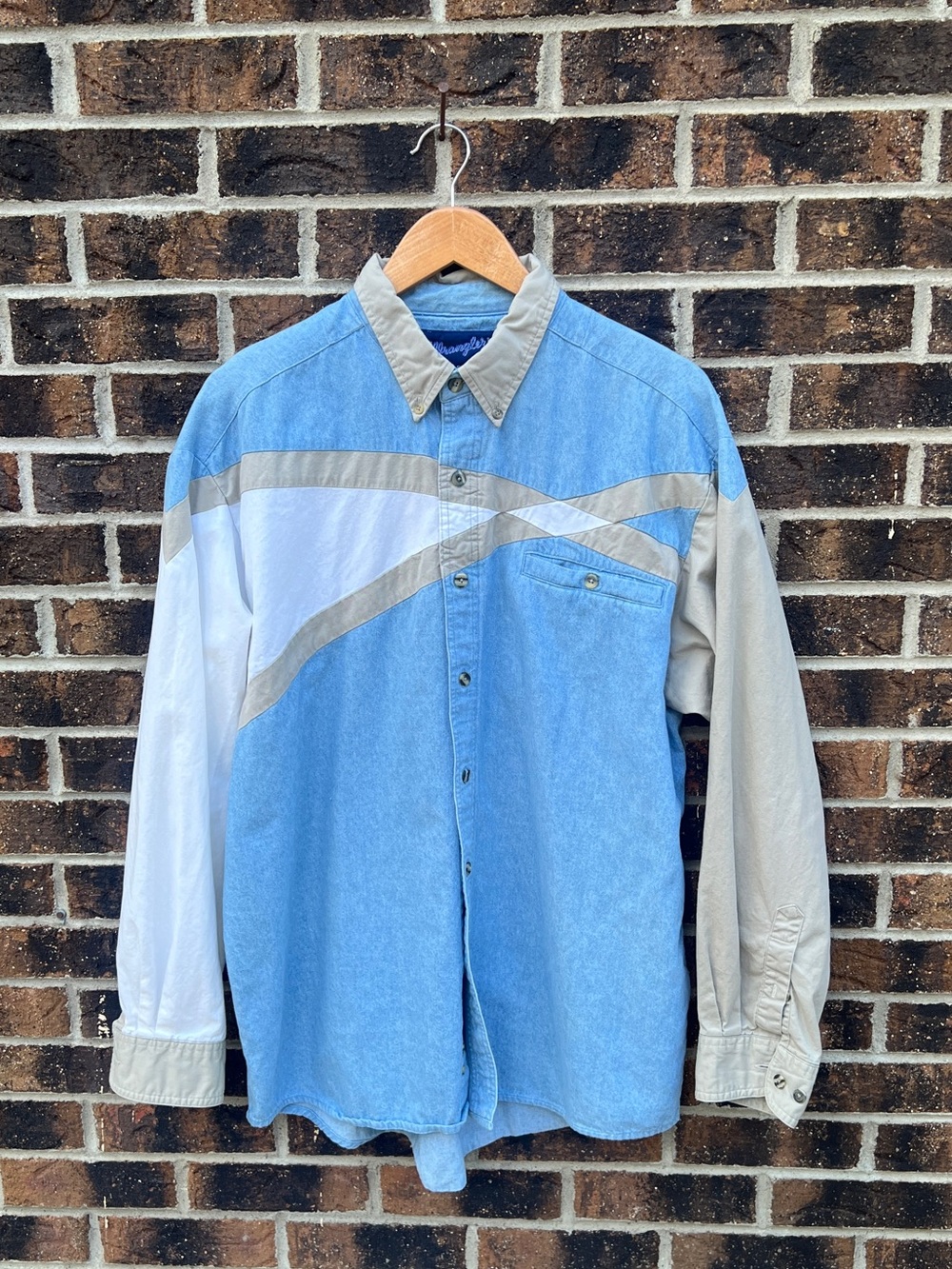 Vintage Wrangler Light Blue Colorblock Button-Front Shirt